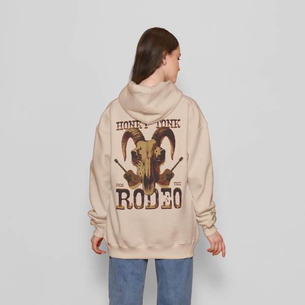 Honky Tonk Ram Skull Hoodie - Beige