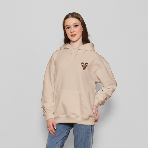 Honky Tonk Ram Skull Hoodie - Beige