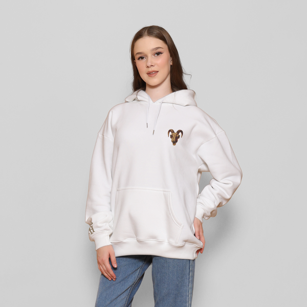 Honky Tonk Ram Skull Hoodie - White